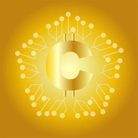 Crypto vector illustration on a gold backgroundのイラスト素材