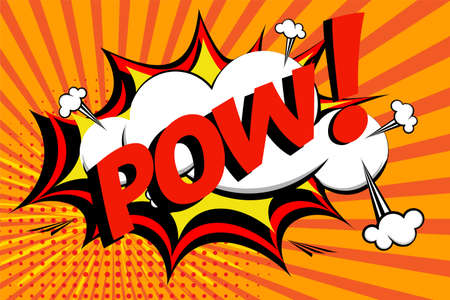 POW Comic lettering Vector cartoon illustration in retro pop art style on halftone backgroundのイラスト素材