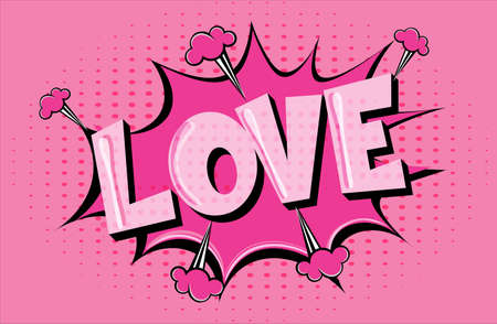 Love Comic Halftone text on cartoon explosion pink backgroundのイラスト素材