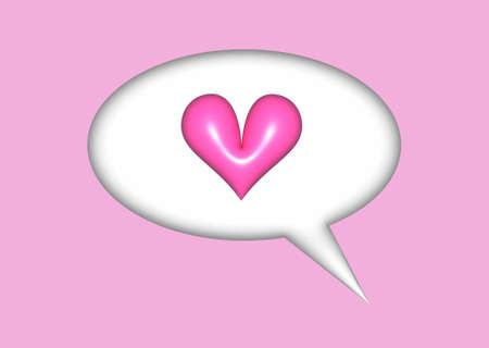 3D Heart on a speech bubble and pink background