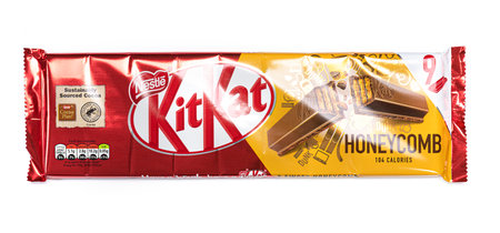 SWINDON, UK - NOVEMBER 11, 2021:  Pack of Honeycomb Kit Kat - Kit Kat are made by Nestle