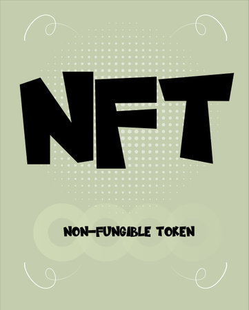 NFT (non-fungible token) Comic lettering Vector cartoon illustration in retro pop art style on halftone background - NFT is the word of the yearのイラスト素材