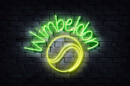 Wimbeldon Neon Sign on a dark wallの写真素材