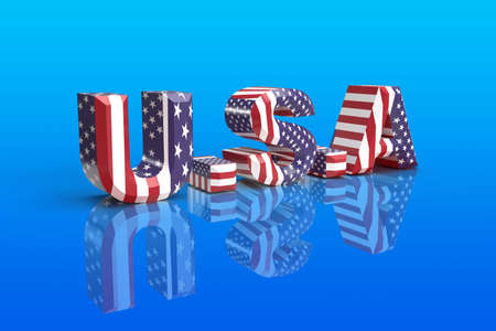 U.S.A 3D render with Stars and Stripes on a blue background.の写真素材