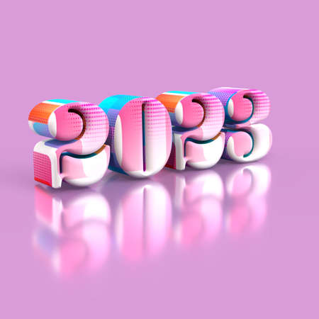 Colourful 2023 3D Render on a pink background.の写真素材