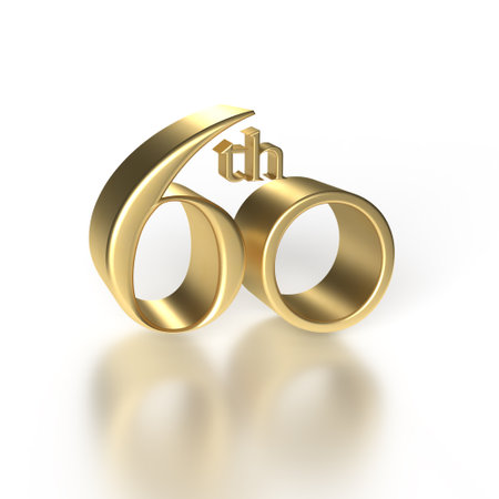 Golden 60th 3D Render text on an Iridesent background.