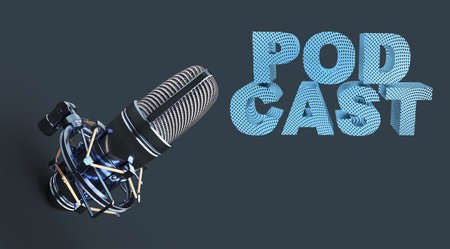 Studio Microphone 3D Podcast Render on a dark gray backgroundの写真素材