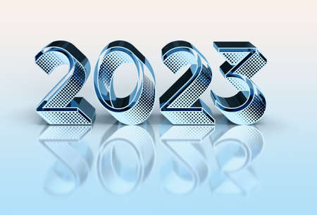 2023 3D Render with reflection on an iridescent backgroundの写真素材