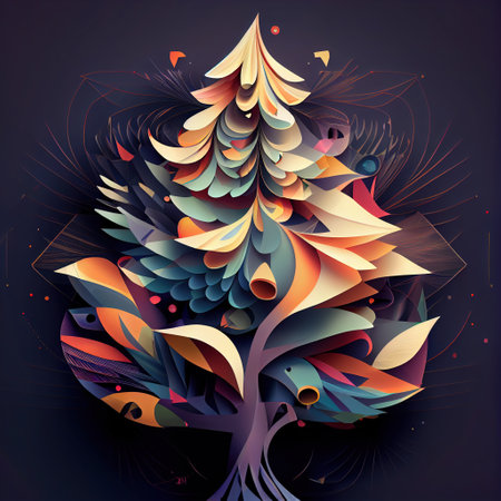 Colourful Abstract Christmas Tree - Generative AI Illustrationの素材