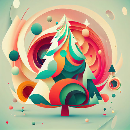 Colourful Abstract Christmas Tree - Generative AI Illustrationの素材