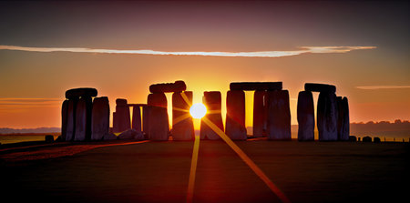 Stonehenge at sunrise landscape- Generative AI Illustrationの素材