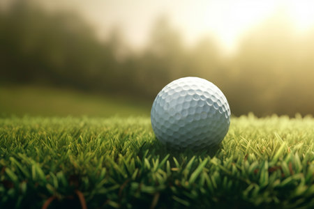 White Golf Ball laying on the fairway - Generative AI Illustrationの素材