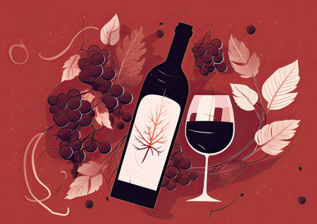Colourful Red Wine Flat Lay BOHO  Design - Generative AI Illustrationの素材