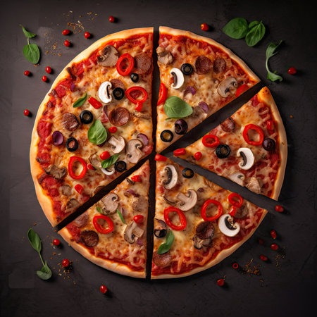 Colourful Fresh Cut Pizza - Generative AI Illustrationの素材