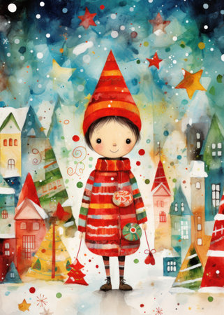 Happy Christmas greeting card illustrationの素材