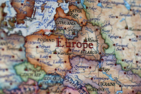 a close up of Europe on a mapの写真素材