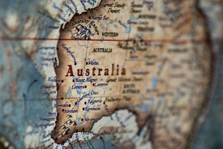 a close up of Australia on a mapの写真素材