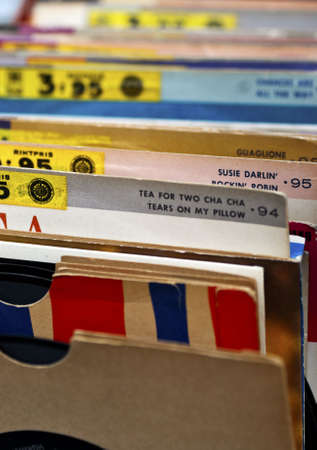 An indexed collection of old vinyl recordsの写真素材