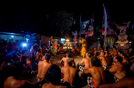 Balinese dancers perform a traditional dance in a templeのeditorial素材