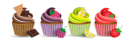 cup cake chocolate, blackberry, lemon, strawberryのイラスト素材