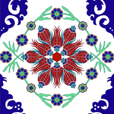 Turkey with tulip designs, ottoman art of tile のイラスト素材