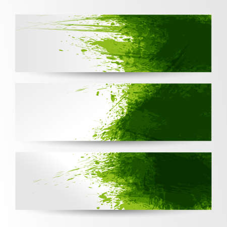 set of three banners, abstract headers with green blotsのイラスト素材