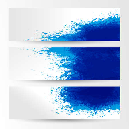 set of three banners, abstract headers with blue blotsのイラスト素材