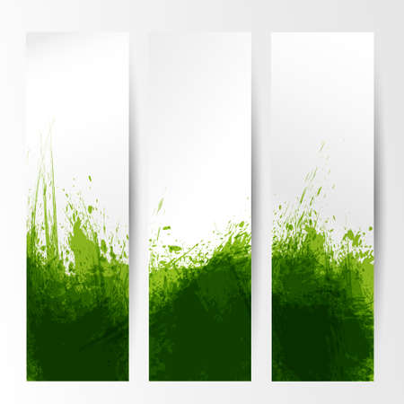 set of three banners, abstract headers with green blotsのイラスト素材