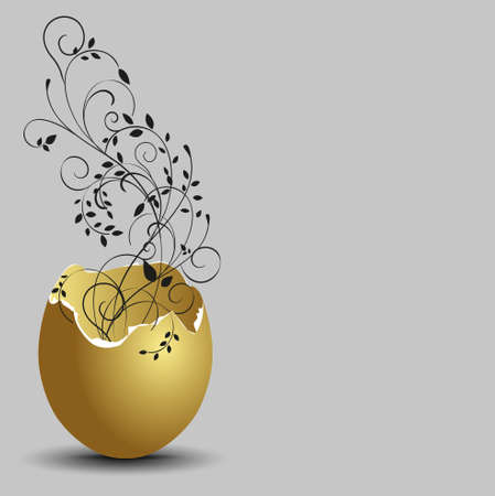 gold ornamental flowers emerging from broken egg shells のイラスト素材