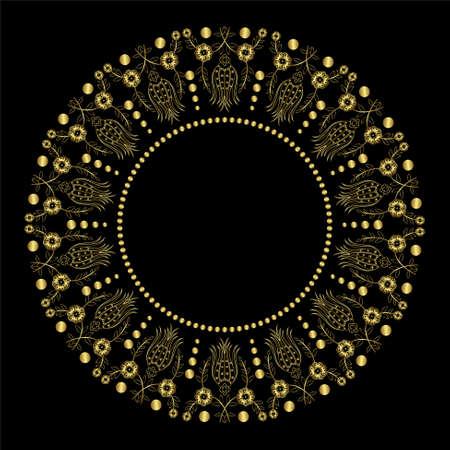 Traditional vintage ottoman turkey turkish tulip round frame gold designのイラスト素材