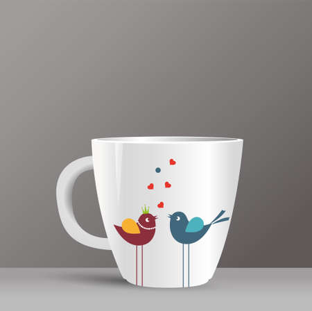 love birds and cup patternのイラスト素材