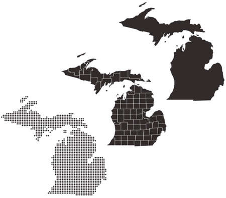 Dotted and Silhouette michigan mapのイラスト素材