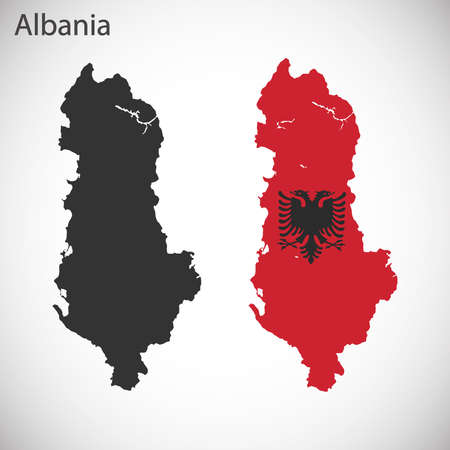 Map and flag of Albaniaのイラスト素材