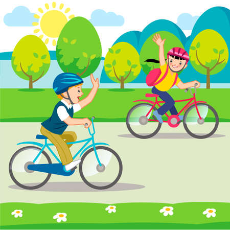 Kids riding bikesのイラスト素材