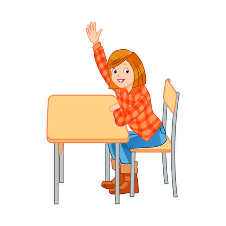 Preschoolers raising their hands in class - Vectorのイラスト素材