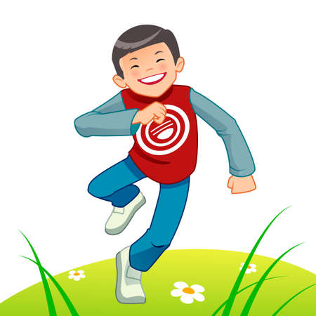 Happy kid running on the lawnのイラスト素材