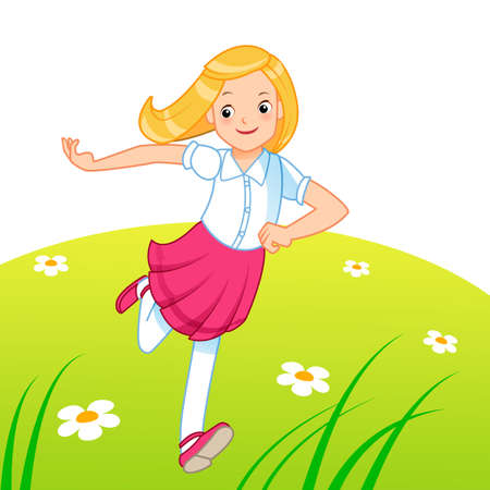 Little girl running on the lawnのイラスト素材