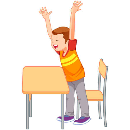 Cute pupils raising hands in elementary school - Vectorのイラスト素材