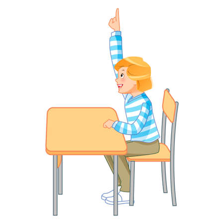 Cute pupils raising hands in elementary school - Vectorのイラスト素材
