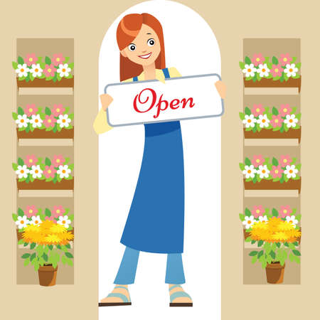 Vector illustration of a florist in a flower shopのイラスト素材