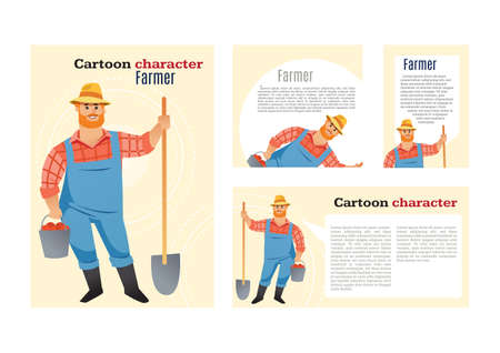 Funny farmer character. Isolated vector illustration. design templateのイラスト素材