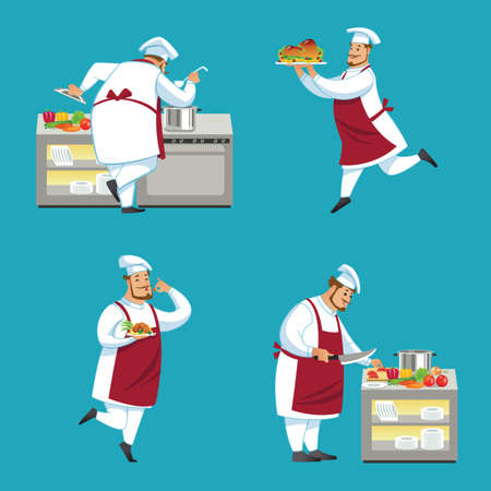 Set of chef characters. Vector illustration.のイラスト素材