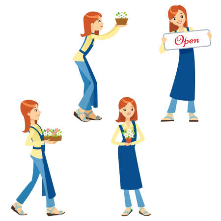 A set vector illustration of a girl florist businesswomanのイラスト素材