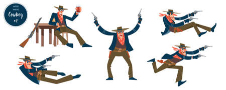 Cowboy design concept with flat human character of various persons in different situations with cartoon pictograms vector illustrationのイラスト素材