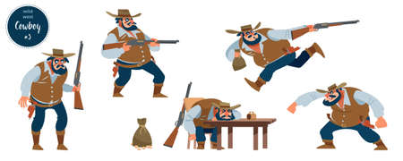 Wild west cowboy design concept with flat human characterのイラスト素材