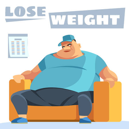 Lose weight. Junk meal leads to obesity. Person regularly overeats concept. Health care concept.のイラスト素材