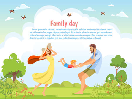 Happy family playing in the parkのイラスト素材