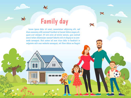 Happy father day, mother day, family holiday daughter and sons hold dad and mother.のイラスト素材