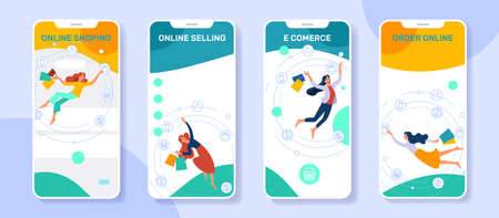 Online shopping banner, mobile app templates, concept vector illustration flat design.のイラスト素材