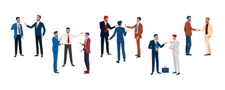 Business forum. Set businessmen different poses isolated flat vector illustrationのイラスト素材